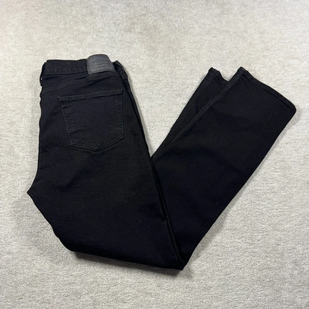 Levi Strauss Signature Jeans Mens 34x32 Black Straight Leg Stretch Denim Pants